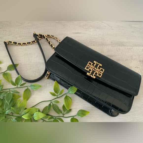 NWT TORY BURCH BRITTEN CROC EMBOSSED CROSSBODY/WALLET ON A CHAIN - Picture 6 of 13